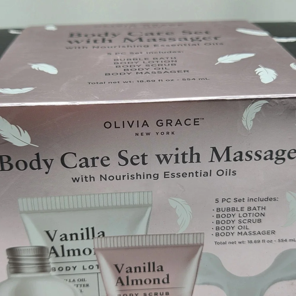 Olivia Grace Body Care With Massager 5 PC Set Vanilla Almond Scented Collection